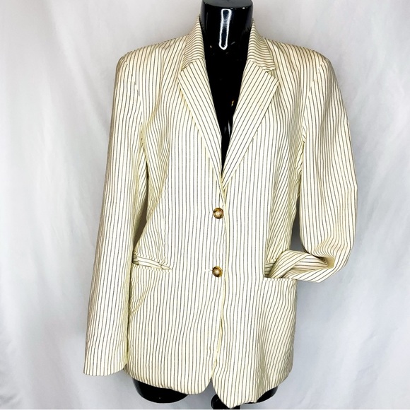 United Colors Of Benetton Jackets & Blazers - United Colors of Benetton Wool Blazer 42 Cream Stripe 90s